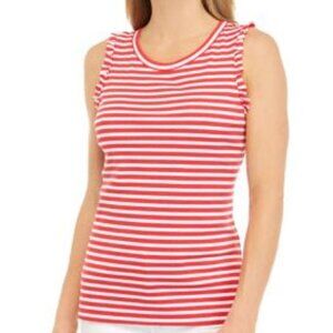 Crown &Ivy Red White Striped Ruffle Sleeveless Vacation Summer Tank Top  XXL NWT